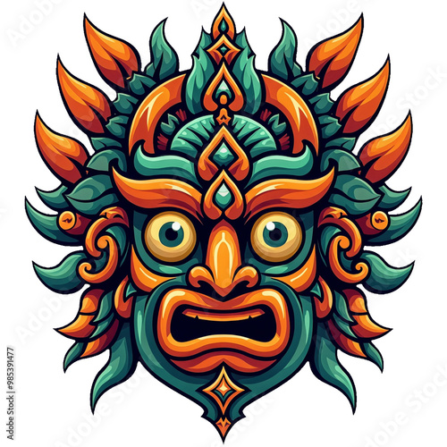 Colorful mask with a green and orange face