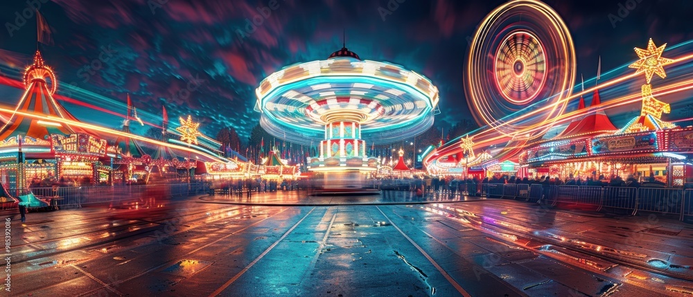 Colorful Night Fair with Lights and Attractions Colorful Night Fair with Lights and Attractions