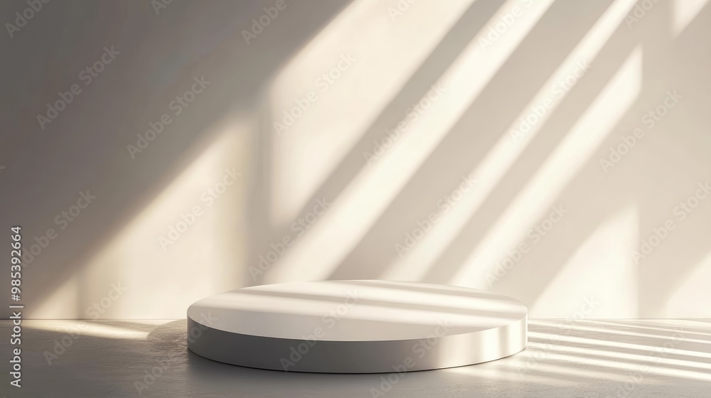 Bright white round podium with soft, diffused light and intricate shadows, providing a modern and elegant backdrop for products Bright white round podium with soft, diffused light and intricate shadows, providing a modern and elegant backdrop for products
