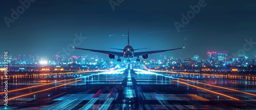 Nighttime Landing of a Jet on a Bright Runway