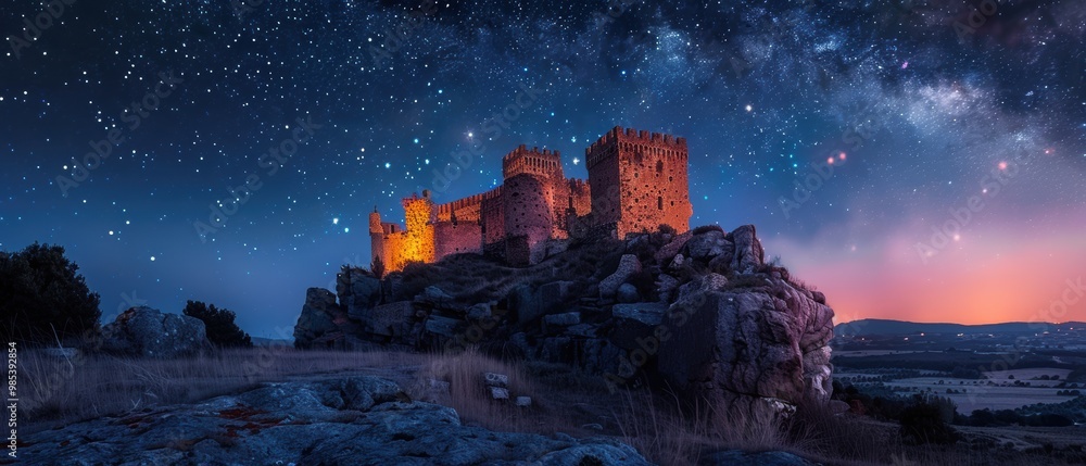 Fototapeta premium Majestic Castle Under Starry Night Sky
