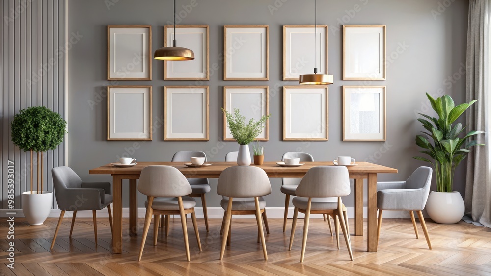 Fototapeta premium Dining room wall art frame display mockup , home decor, interior design, gallery wall, modern, elegant