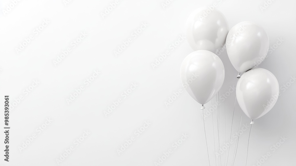Clean white balloons with a hint of shimmer drifting on a bright white background, creating a minimalist and elegant setting Clean white balloons with a hint of shimmer drifting on a bright white background, creating a minimalist and elegant setting