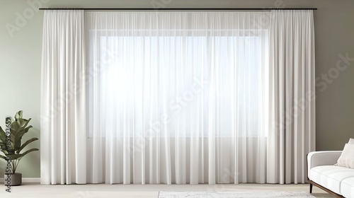 Elegant white curtains gently filter natural light, creating a serene ambiance in a modern living space.
