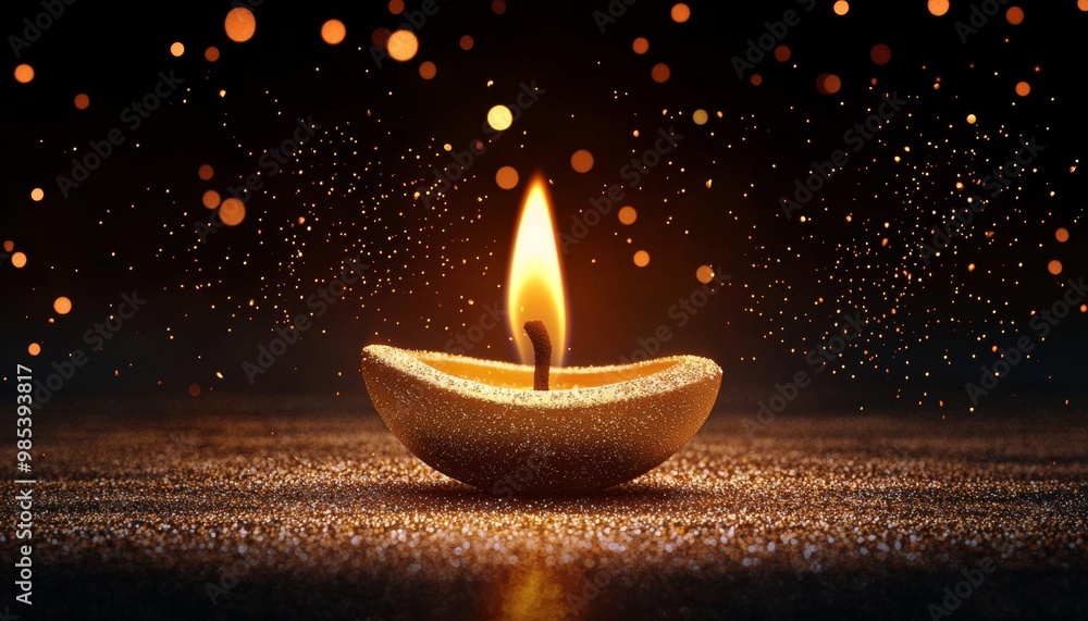 Glowing Diya, soft bokeh background, traditional Diwali celebration, warm and peaceful scene Glowing Diya, soft bokeh background, traditional Diwali celebration, warm and peaceful scene