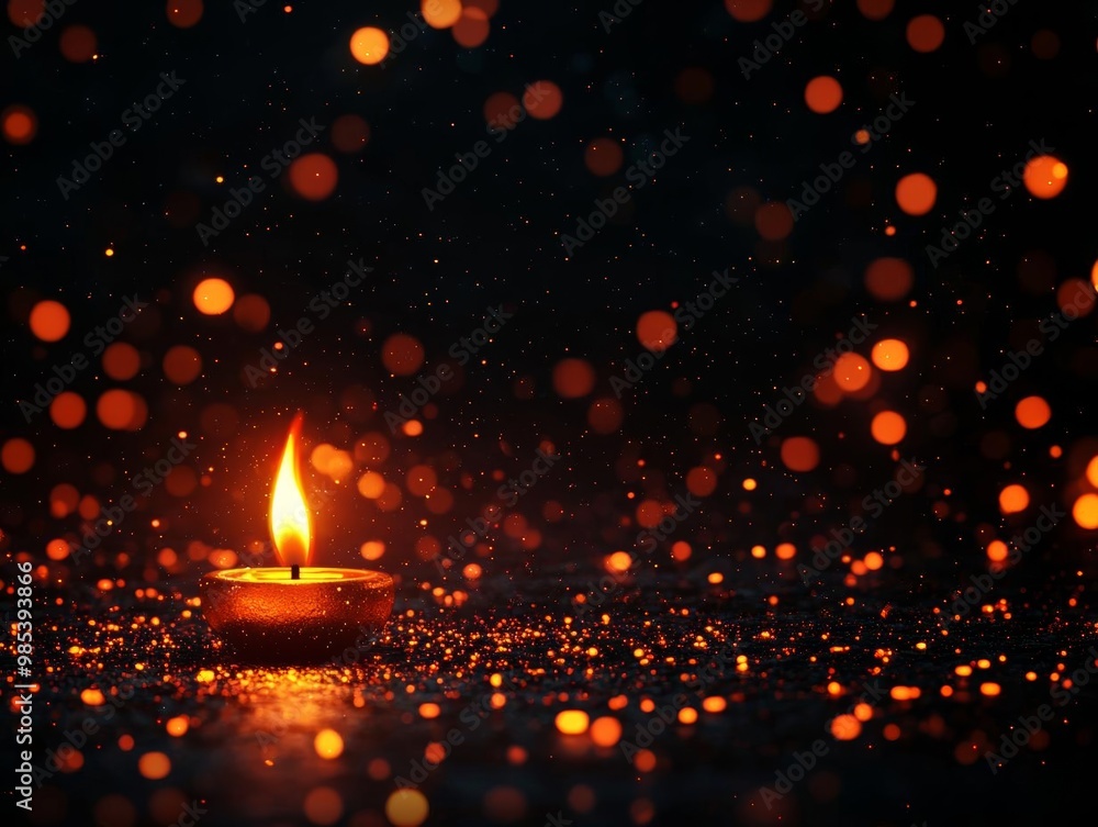 Glowing Diya, soft bokeh lights, warm tones, spiritual celebration, vibrant night scene Glowing Diya, soft bokeh lights, warm tones, spiritual celebration, vibrant night scene
