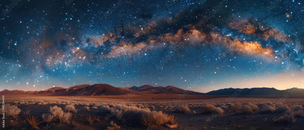 Naklejka premium Stunning Milky Way Over Desert Landscape at Night