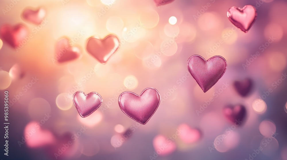 Soft pink gradient with floating heart shapes and gentle bokeh lights, ideal for a romantic Valentine Day template Soft pink gradient with floating heart shapes and gentle bokeh lights, ideal for a romantic Valentine Day template