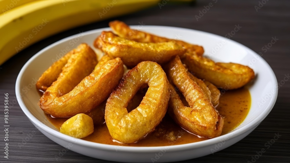 Deliciously goldenbrown banana fritters in a bowl Deliciously goldenbrown banana fritters in a bowl