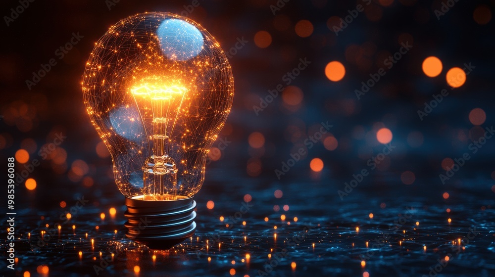 Illuminated Light Bulb with Glowing Energy Effect Illuminated Light Bulb with Glowing Energy Effect