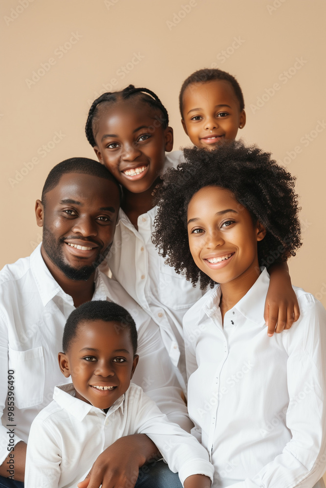 Smiling family in white shirts posing against a pastel background for advertising Smiling family in white shirts posing against a pastel background for advertising
