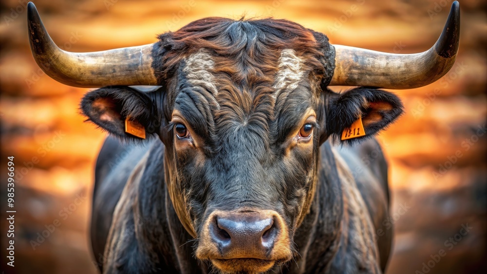 Close-up of a fierce bull head with sharp horns, bull, animal, wild, aggressive, powerful, farm, livestock, strength, dangerous Close-up of a fierce bull head with sharp horns, bull, animal, wild, aggressive, powerful, farm, livestock, strength, dangerous
