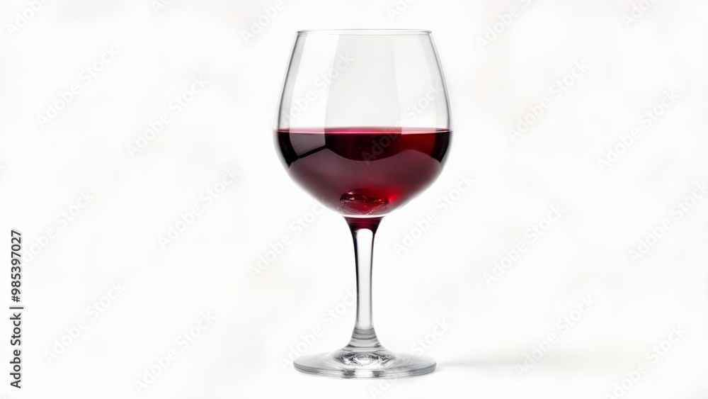 Elegant wine glass filled with red wine against a white background Elegant wine glass filled with red wine against a white background