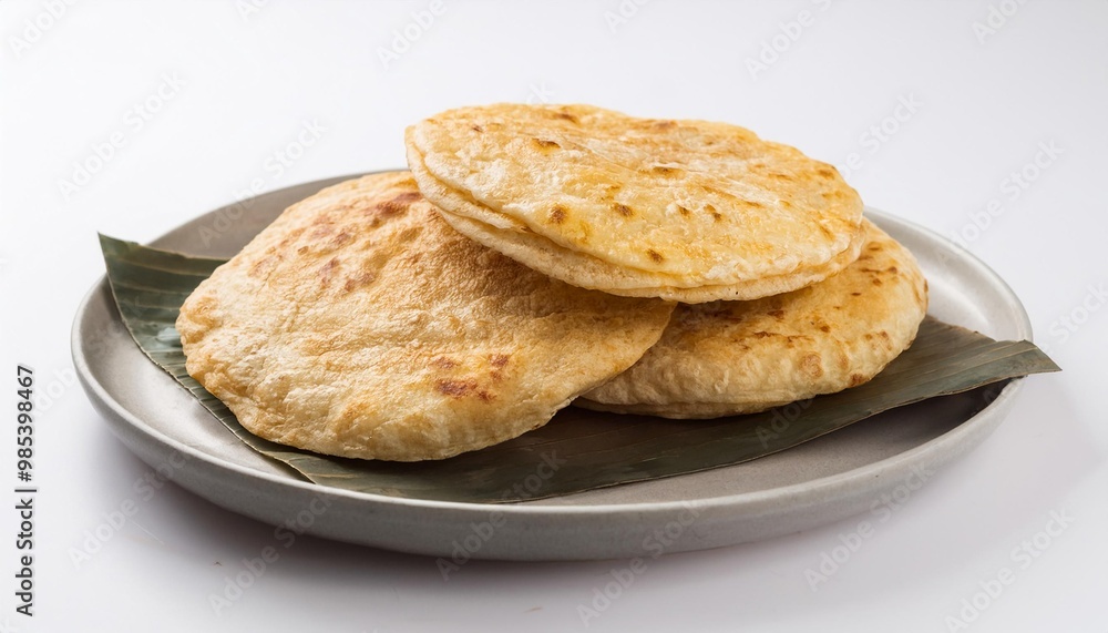 Malaysian Food, Roti Canai on white background isolated. Malaysian Food, Roti Canai on white background isolated.