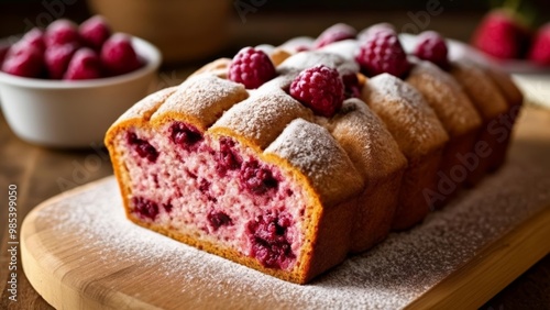  Delicious raspberryfilled bread dusted with powdered sugar and garnished with fresh berries photo