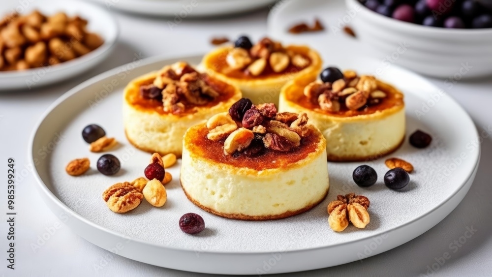 Deliciously baked dessert with a crunchy topping ready to be savored Deliciously baked dessert with a crunchy topping ready to be savored