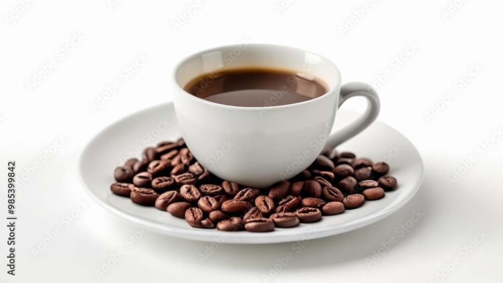 A warm cup of coffee a plate of coffee beans and a moment of tranquility A warm cup of coffee a plate of coffee beans and a moment of tranquility