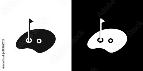 golf flag and ball icon Flat vector set outline