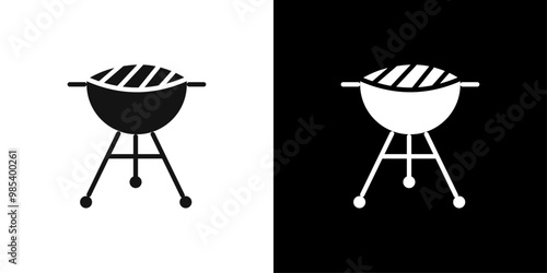 grill icon Flat vector set outline
