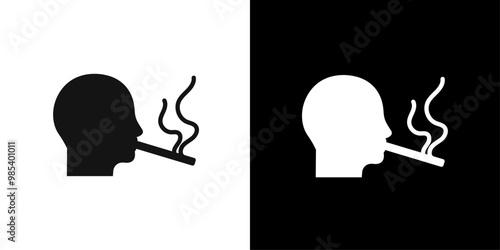 man smoking cigarette icon Flat vector set outline