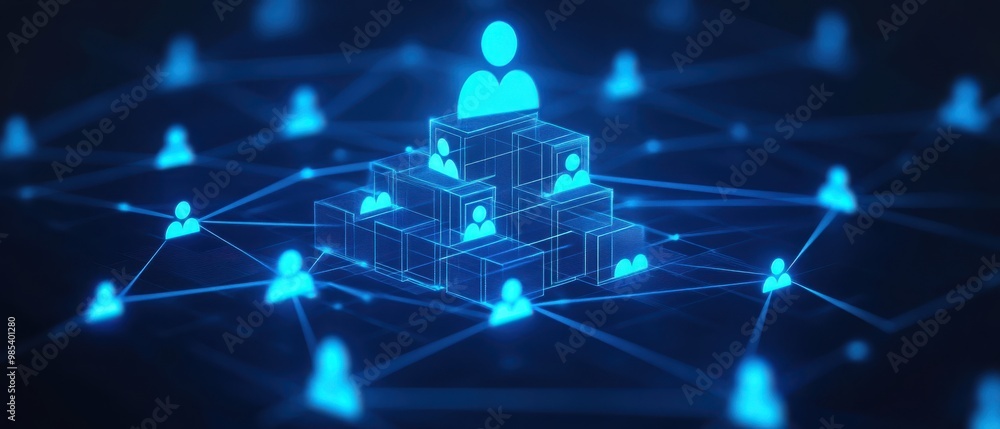 Craft a minimalistic design with a glowing organizational chart icon at the center, surrounded by faint lines connecting team members, representing workplace hierarchy and cooperation. Craft a minimalistic design with a glowing organizational chart icon at the center, surrounded by faint lines connecting team members, representing workplace hierarchy and cooperation.