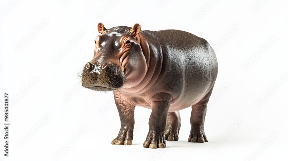 Closeup Portrait of a Young Hippopotamus in Natural Habitat Closeup Portrait of a Young Hippopotamus in Natural Habitat