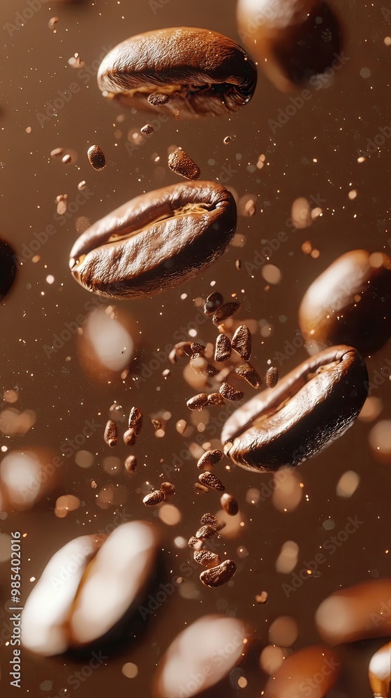 Coffee Beans Suspended in Midair with Focused Movement Coffee Beans Suspended in Midair with Focused Movement