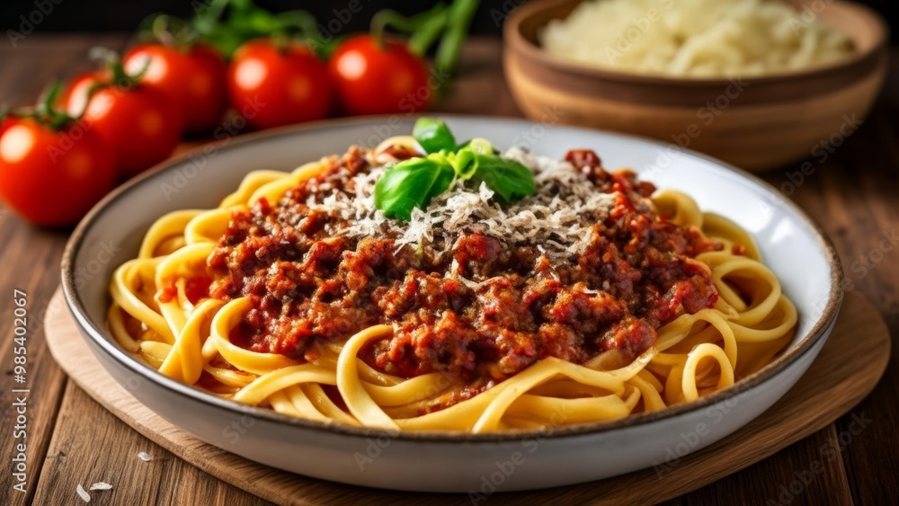 Delicious Spaghetti Bolognese on a rustic wooden table Delicious Spaghetti Bolognese on a rustic wooden table