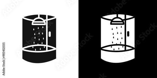 Shower cabin bathroom icon Flat vector set outline