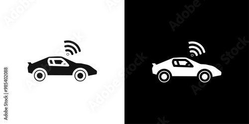 Smart car icon Flat vector set outline