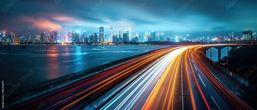 Vibrant Cityscape at Night with Light Trails Vibrant Cityscape at Night with Light Trails