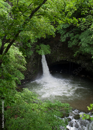 Bidulginang Falls(Natural Monument No 537) with volcanic rocks in summer near Pocheon-si, South Korea photo