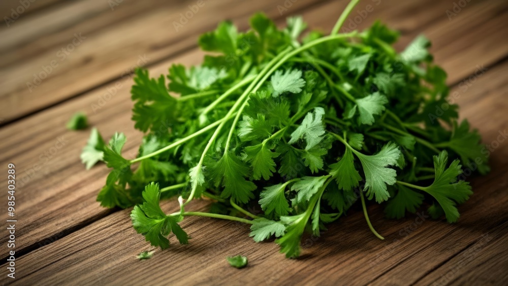 Freshly chopped parsley on a wooden surface Freshly chopped parsley on a wooden surface
