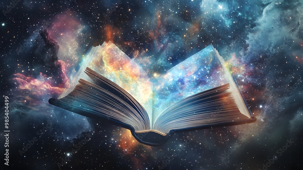 Obraz premium Open Book Revealing a Starry Cosmic Sky