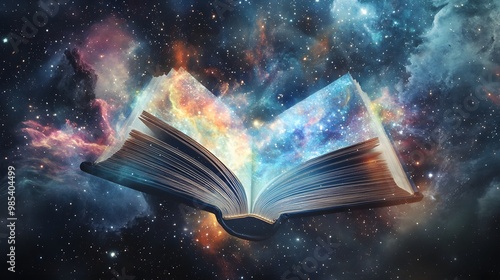 Open Book Revealing a Starry Cosmic Sky