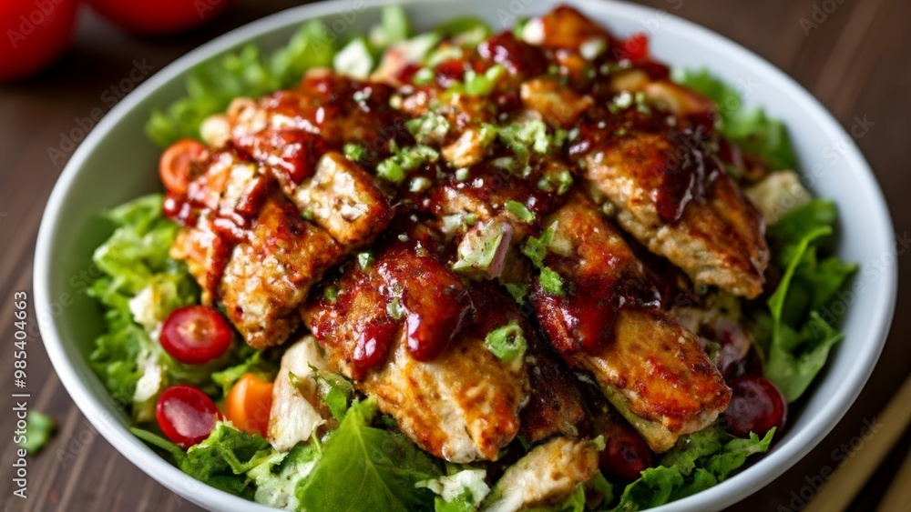Deliciously grilled chicken salad ready to be savored Deliciously grilled chicken salad ready to be savored