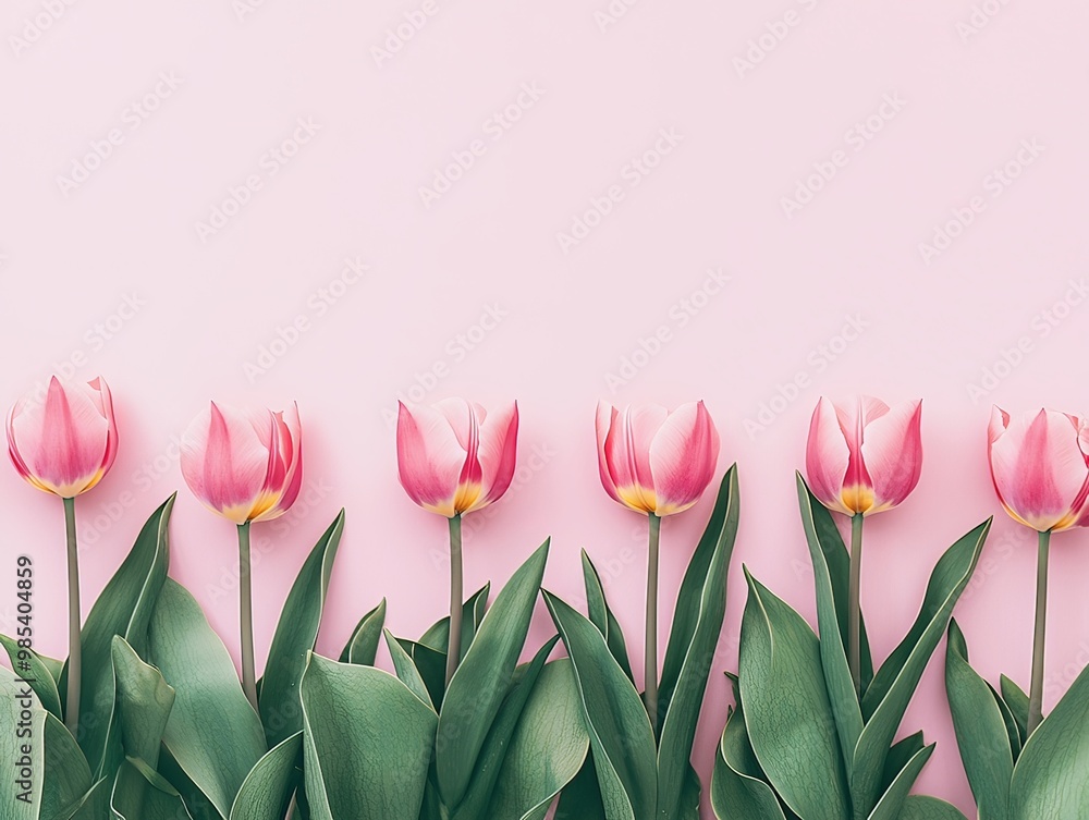 Elegant Minimalist Pink Tulips in Blooming Garden Elegant Minimalist Pink Tulips in Blooming Garden