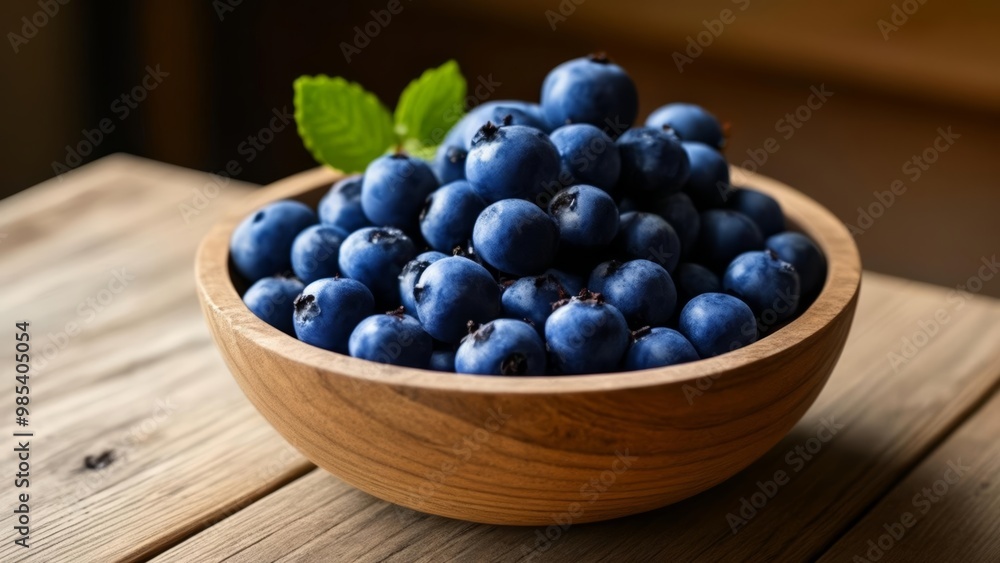  Fresh blueberries in a wooden bowl ready for a healthy snack or recipe