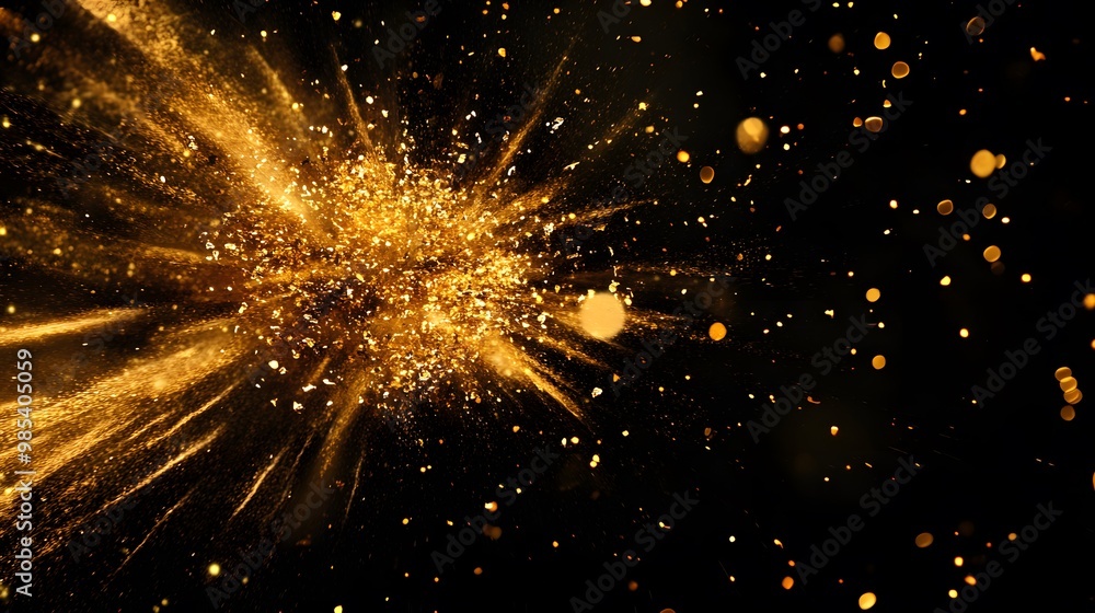 Fototapeta premium Yellow fireworks on black background