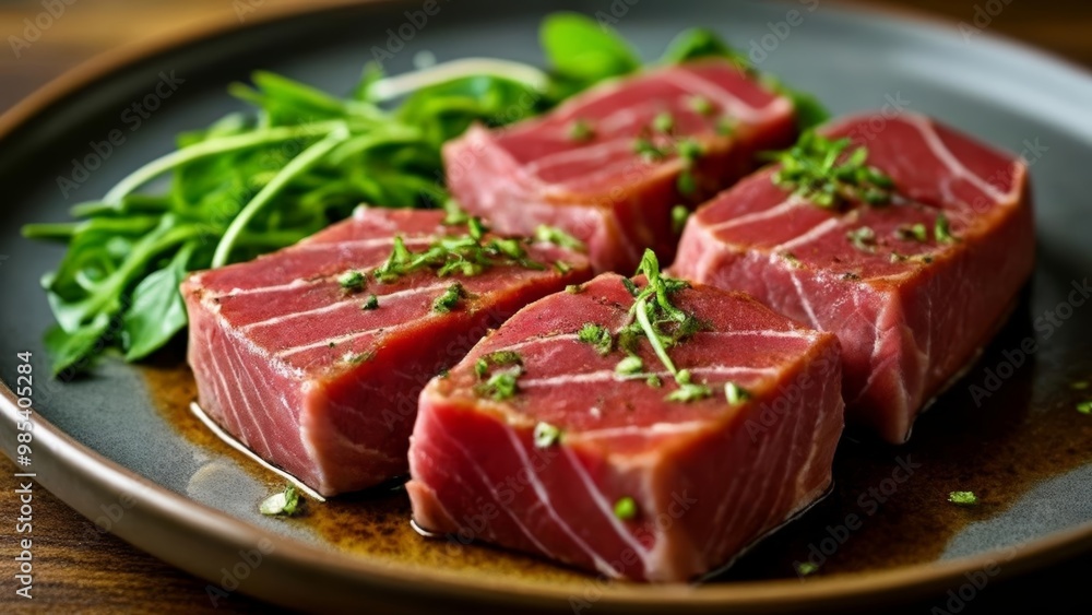 Deliciously seared tuna steaks with a hint of green Deliciously seared tuna steaks with a hint of green