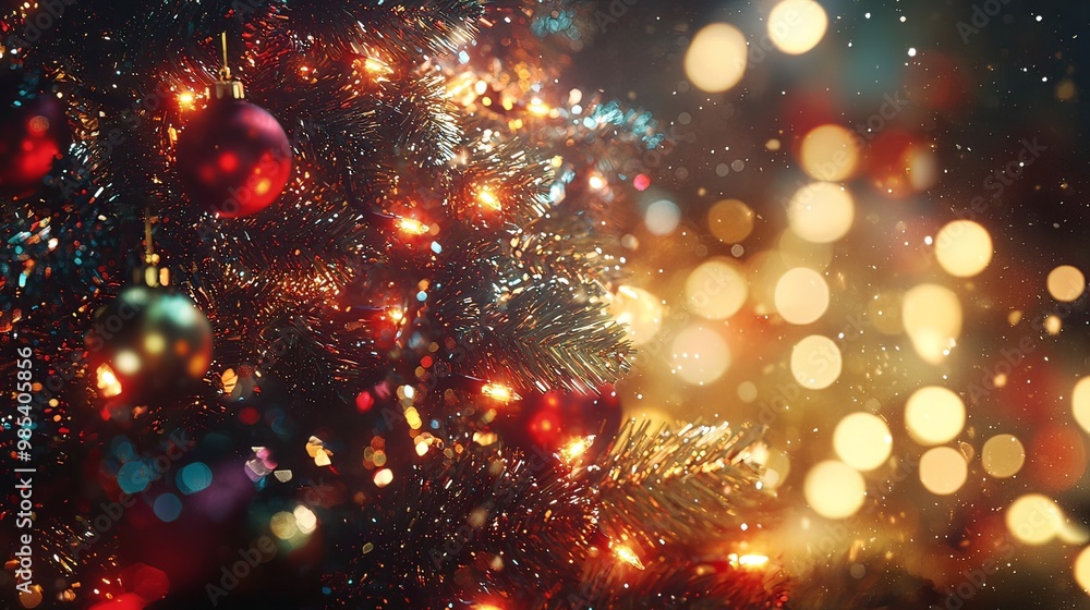 Festive Christmas Tree with Sparkling and Warm Bokeh Lights Festive Christmas Tree with Sparkling and Warm Bokeh Lights