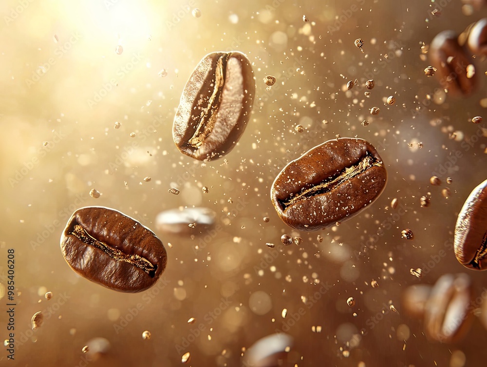 Flying Coffee Beans with Particles and Energetic Motion in Brown Tones Flying Coffee Beans with Particles and Energetic Motion in Brown Tones