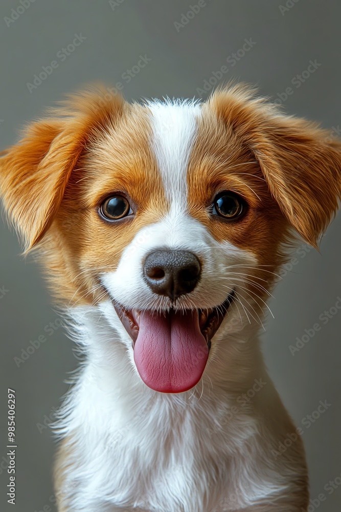 Fototapeta premium Happy puppy with playful expression, close-up.