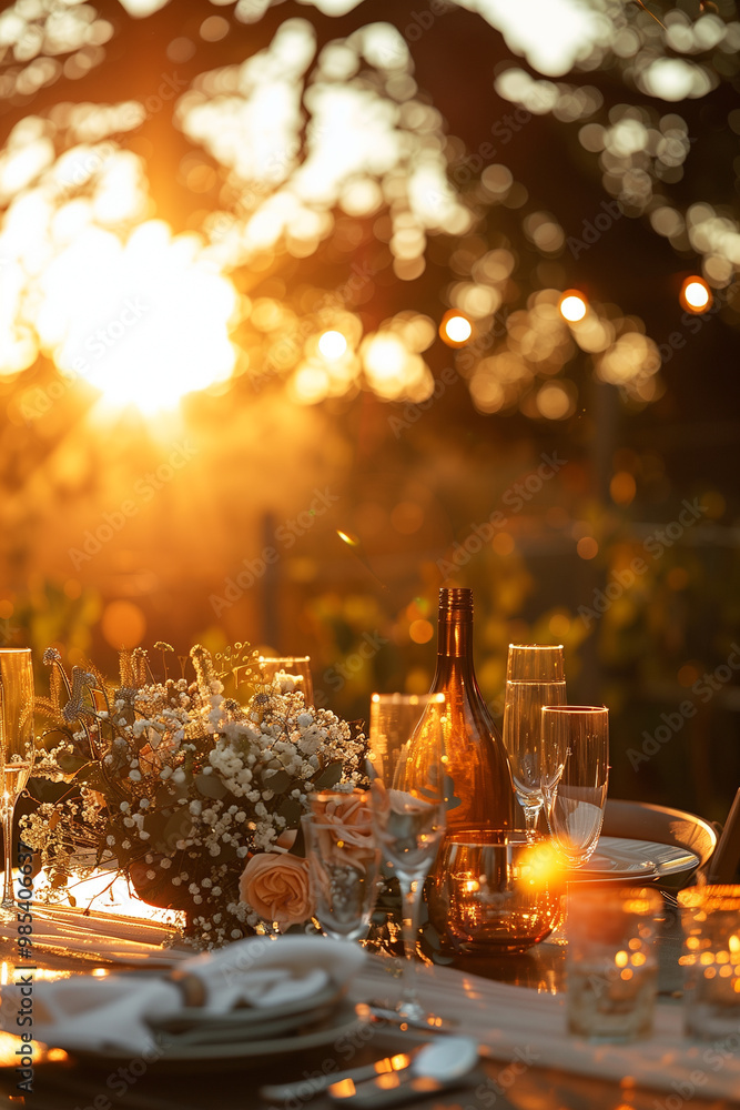 Romantic vineyard wedding reception at sunset with sparkling wine and golden hour beauty Romantic vineyard wedding reception at sunset with sparkling wine and golden hour beauty