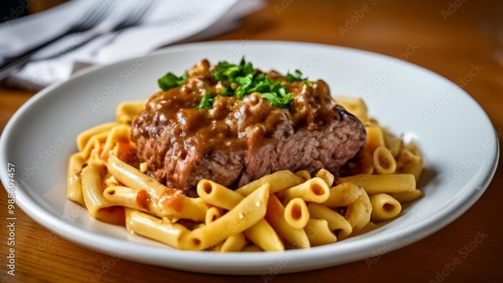 Delicious pasta dish with meat sauce ready to be savored Delicious pasta dish with meat sauce ready to be savored