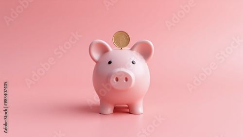 pink piggy bank on white