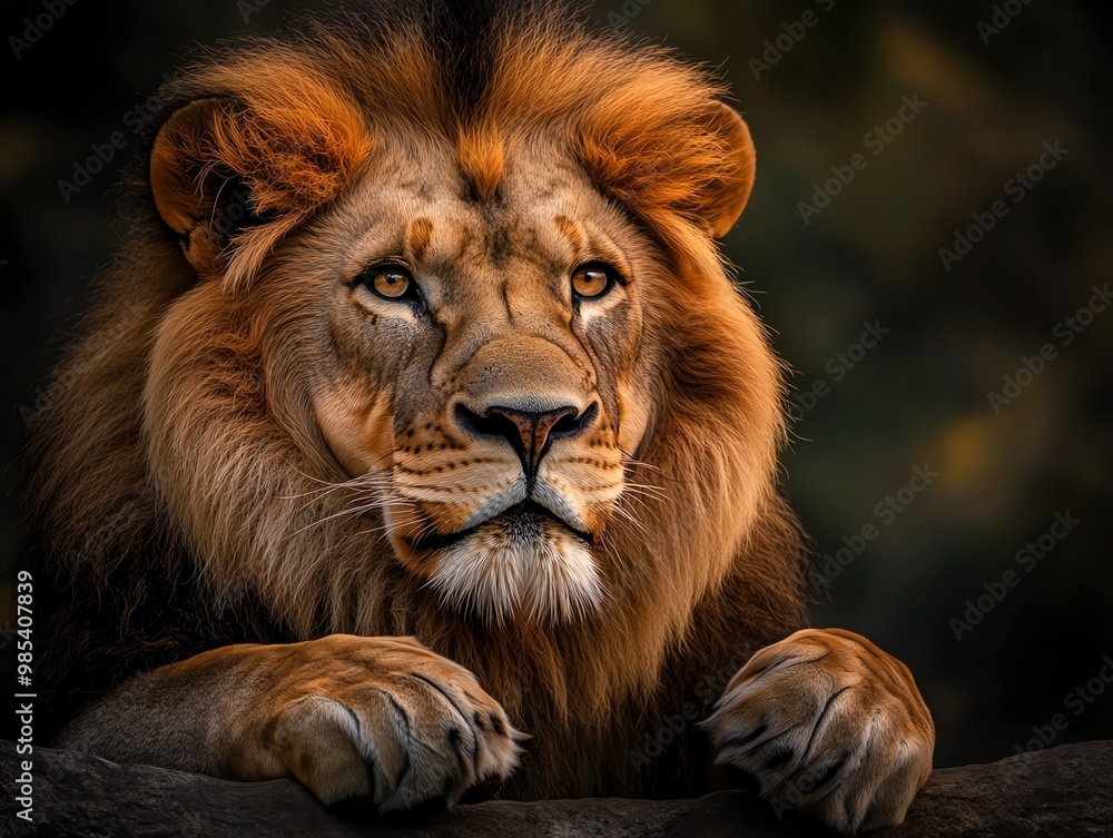 Fototapeta premium A majestic lion surveying its pride, its piercing gaze commanding respect and admiration in 8K