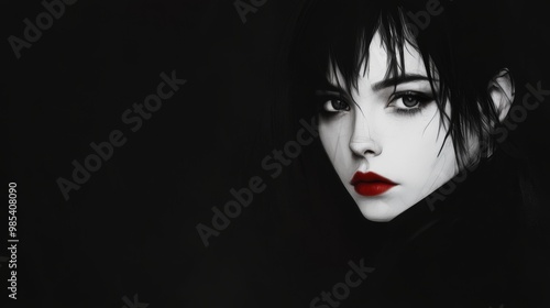 Wallpaper Mural Portrait of a woman with red lips in black and white Torontodigital.ca