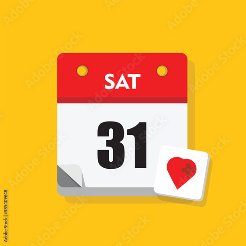calender icon, 31 saturday icon with yellow background