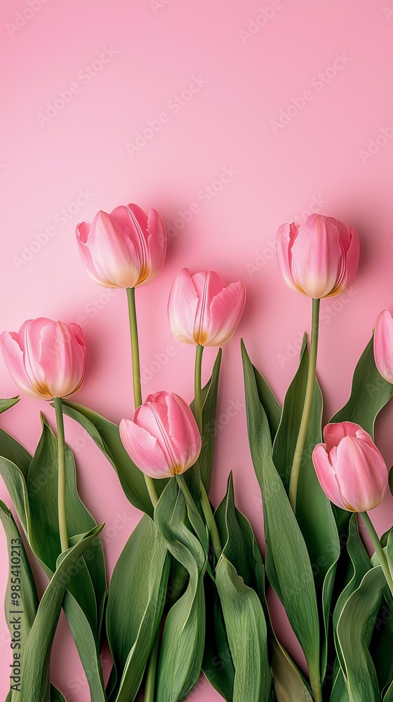 Minimalist Image of Pink Tulips Blooming in a Neat Arrangement Minimalist Image of Pink Tulips Blooming in a Neat Arrangement